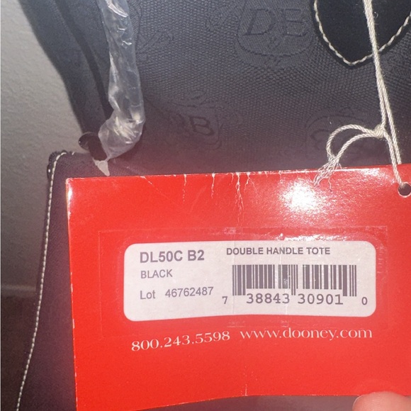 Dooney & Bourke Black DB Logo Canvas Double Handle Tote, Pouch & Key Fob Set - Picture 4 of 7